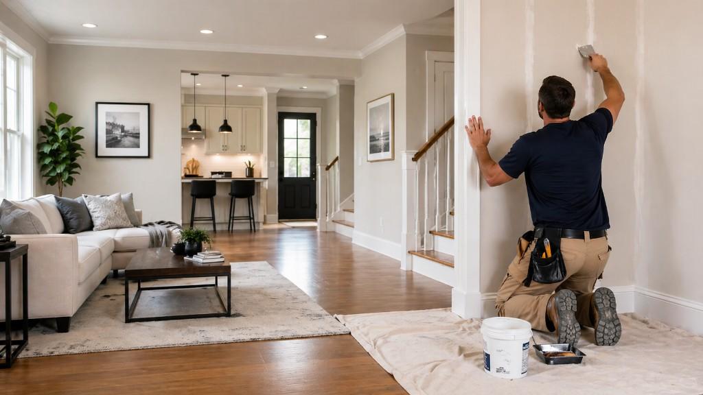 Interior repair work after water damage inside a Texas home
